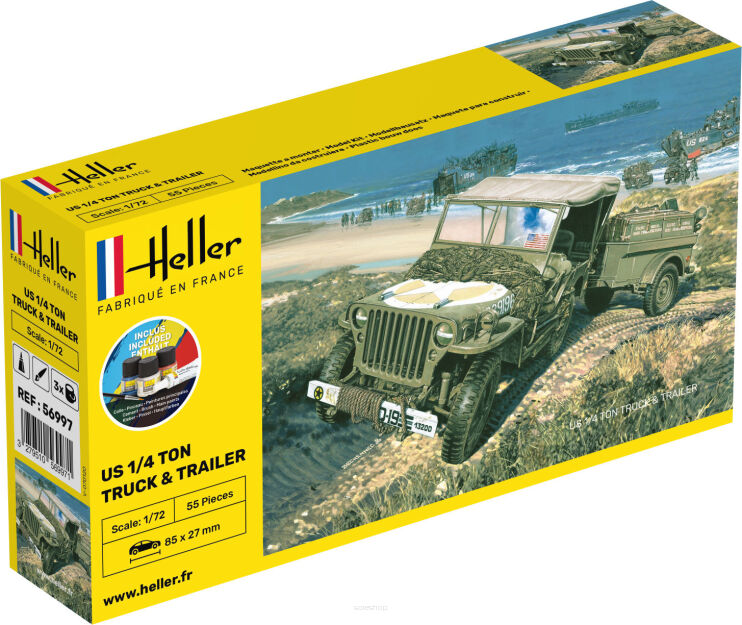 HELLER 56997 Starter Set - Jeep Willys z przyczepką - 1:72
